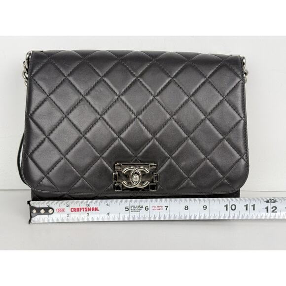 CHANEL Leather Quilted Boy Messenger Bag Black with Silver Hardware B-7 - Picture 14 of 16